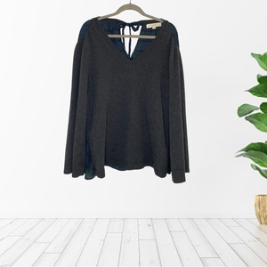 Ann Taylor‎ LOFT Charcoal Gray Green Plaid Tie Back Sweater Size XL